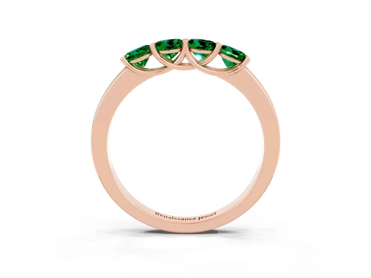 Four-Stone Round Emerald Prong-Set Band Rose gold