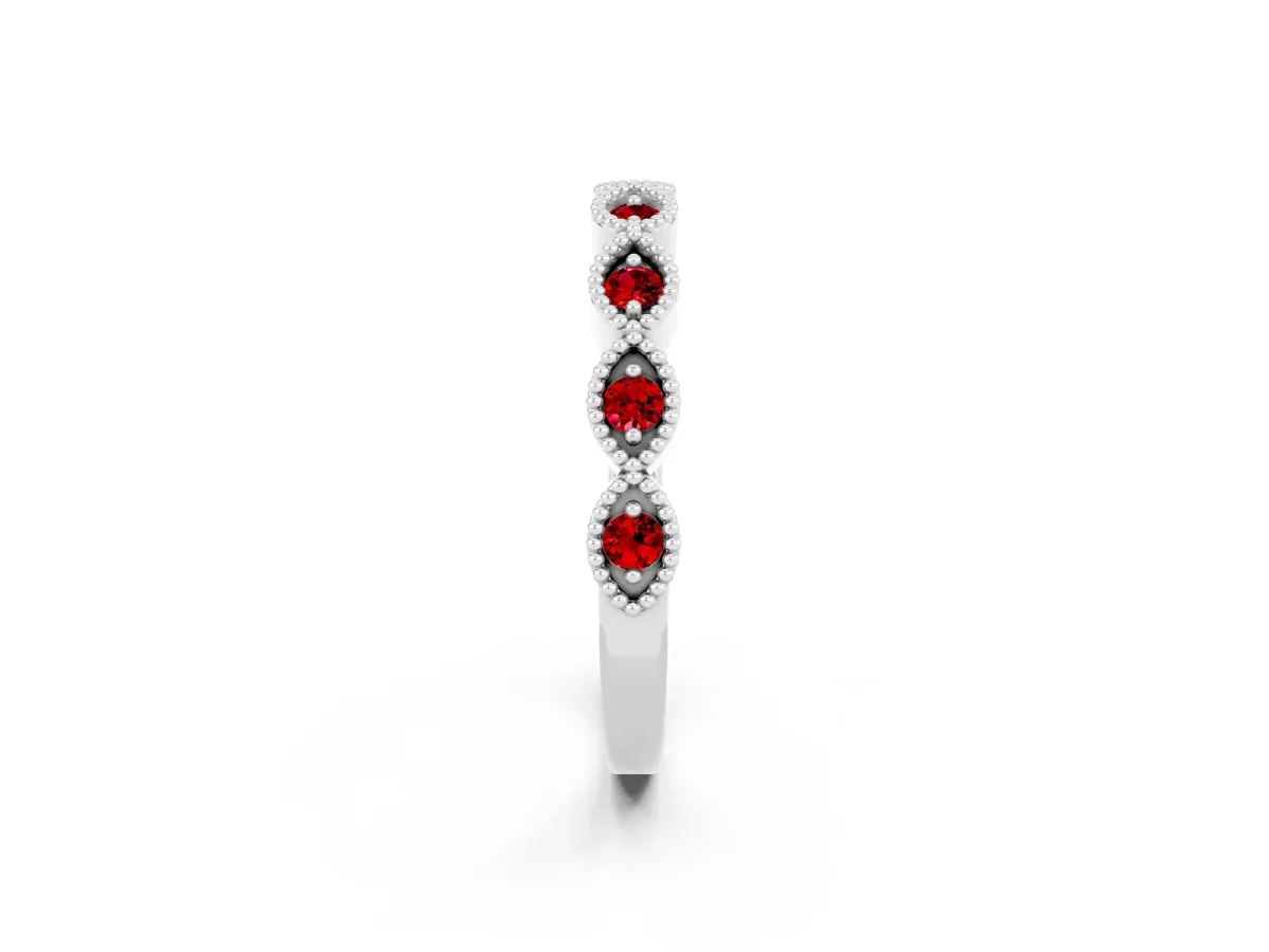 Milgrain Marquise Ruby Half Eternity Band with Bezel Setting Platinum