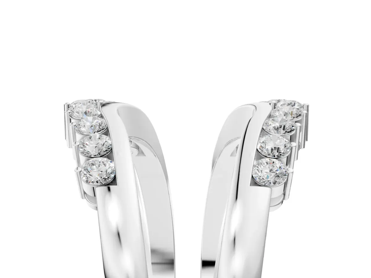 Round Diamond Chevron Contour Band with Prong Setting Platinum