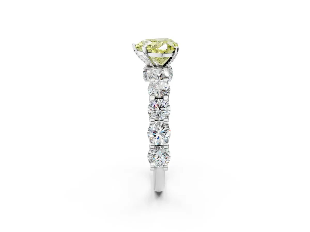 Fancy Yellow Heart Cut Diamond Side Stone Engagement Ring with Four-Prong Setting White gold
