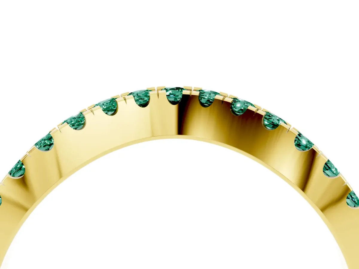 Round Green Sapphire Pavé Curved Band with Shared Prong Setting Yellow gold