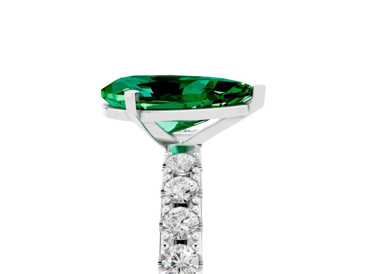 Pear Cut Emerald Solitaire Pavé Band with Four-Prong Setting Silver