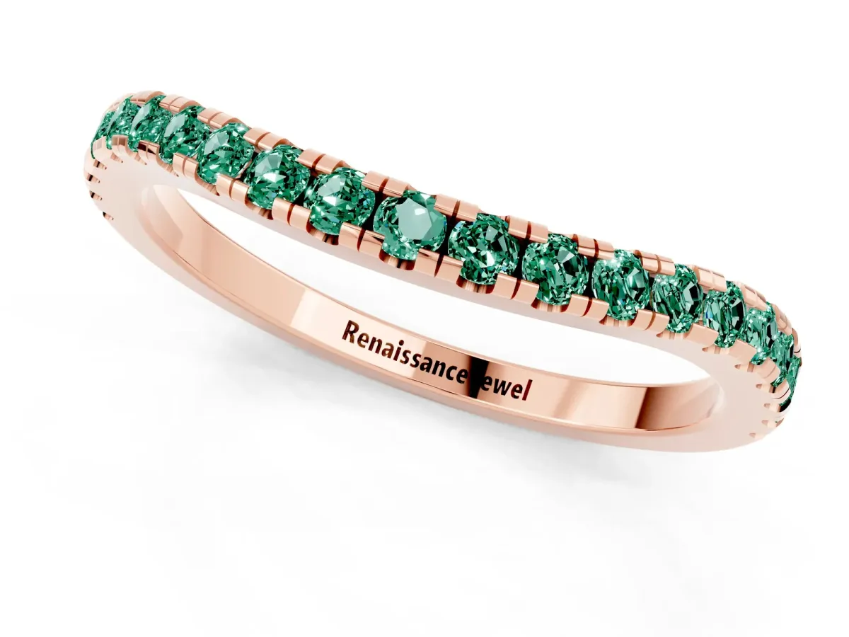 Round Green Sapphire Pavé Half Eternity Band with Shared Prong Setting Rose gold