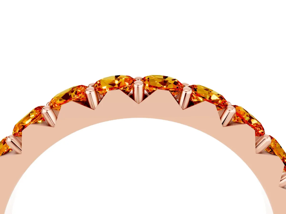 Round Citrine Half Eternity Band with Classic Prong Setting Rose gold