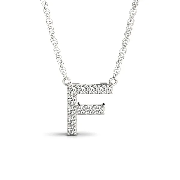 Pavé Round Diamond Letter F Initial Pendant White gold