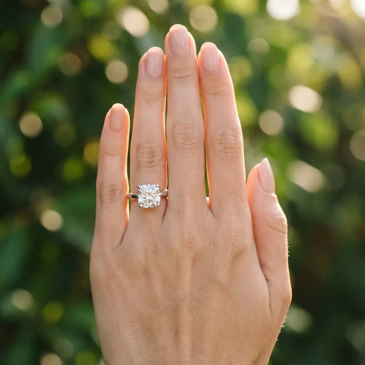 Cushion Cut Diamond Solitaire Engagement Ring with Round Band and Four-Prong Setting Silver
