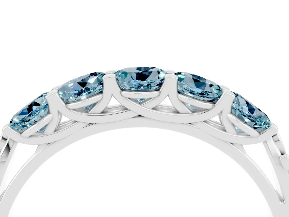 Five-Stone Round Aquamarine Prong-Set Band White gold