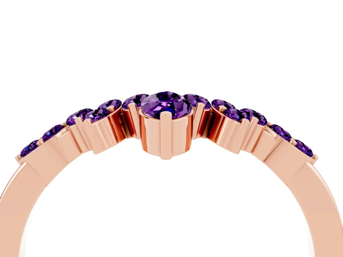 Marquise and Round Amethyst Chevron Band with Prong Setting Rose gold