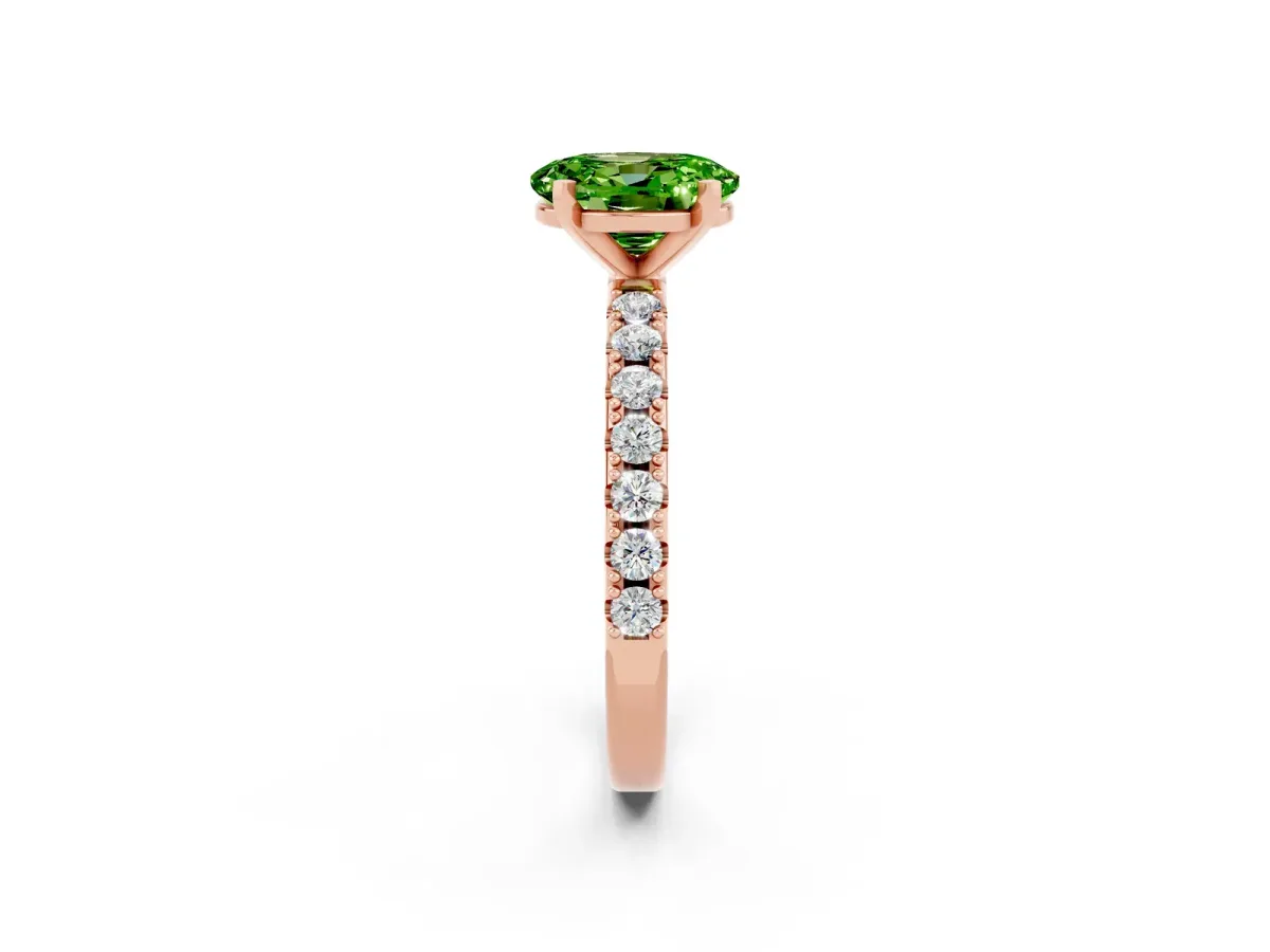 Oval Cut Peridot Solitaire Pavé Band with Four-Prong Setting Rose gold