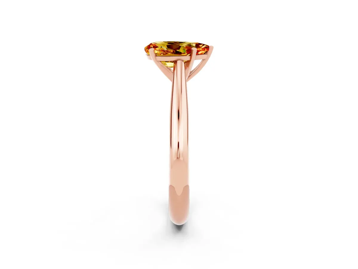 Pear Cut Citrine Solitaire Engagement Ring with Cathedral Setting and Four-Prong Mount Rose gold