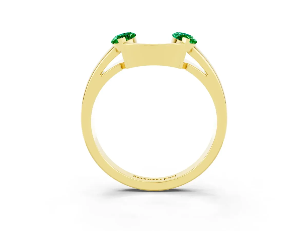 Marquise Emerald Open Band Ring with Tension Setting Yellow gold