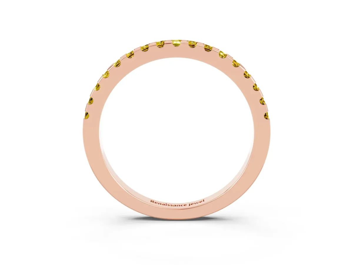 Round Yellow Sapphire Pavé Set Eternity Band with Micro Prong Setting Rose gold