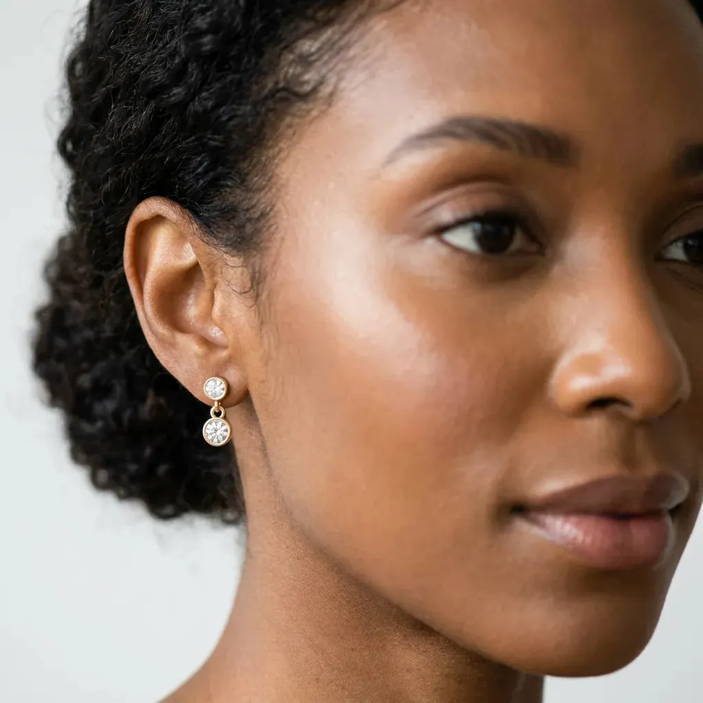 Bezel-Set Round Cut Drop Earrings with Post Back Yellow gold