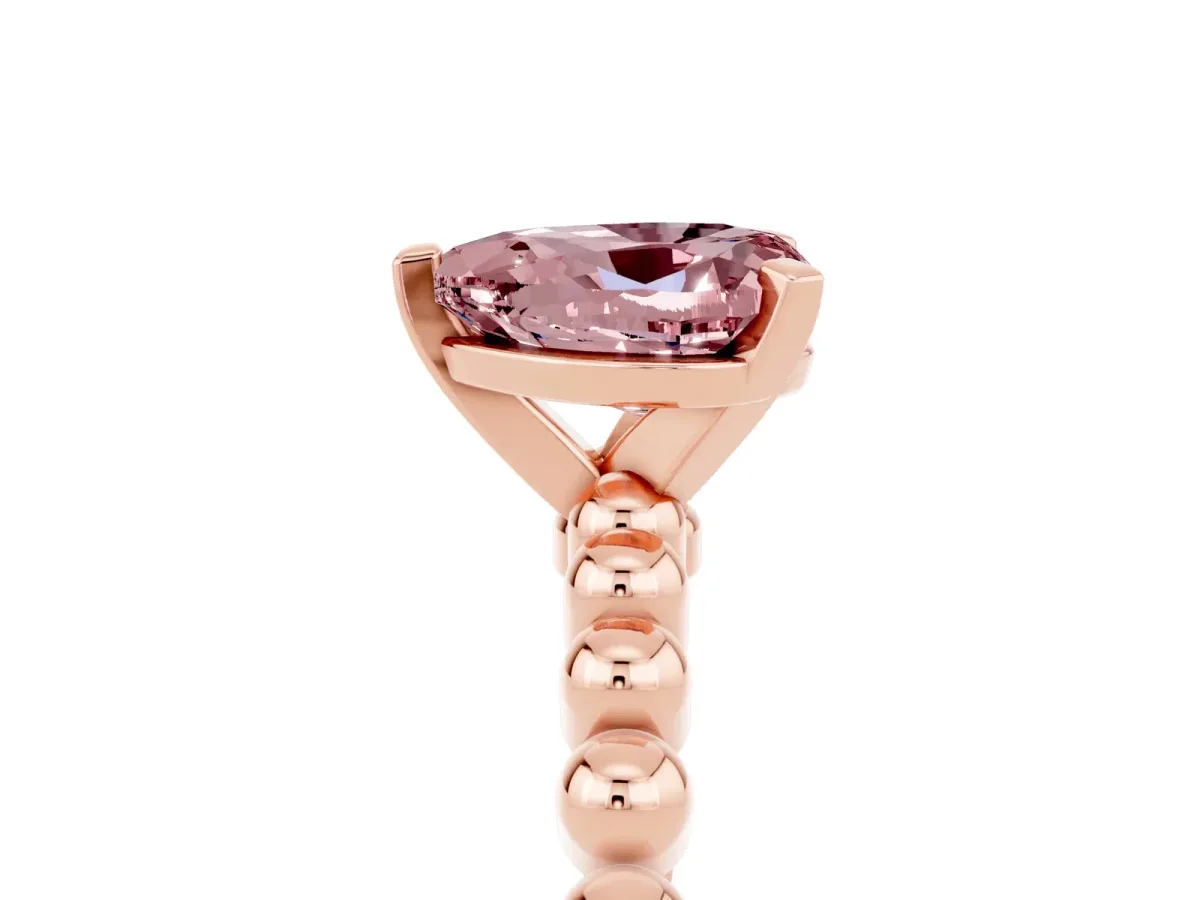 Heart Cut Morganite Solitaire Ring with Beaded Band and Prong Setting Rose gold