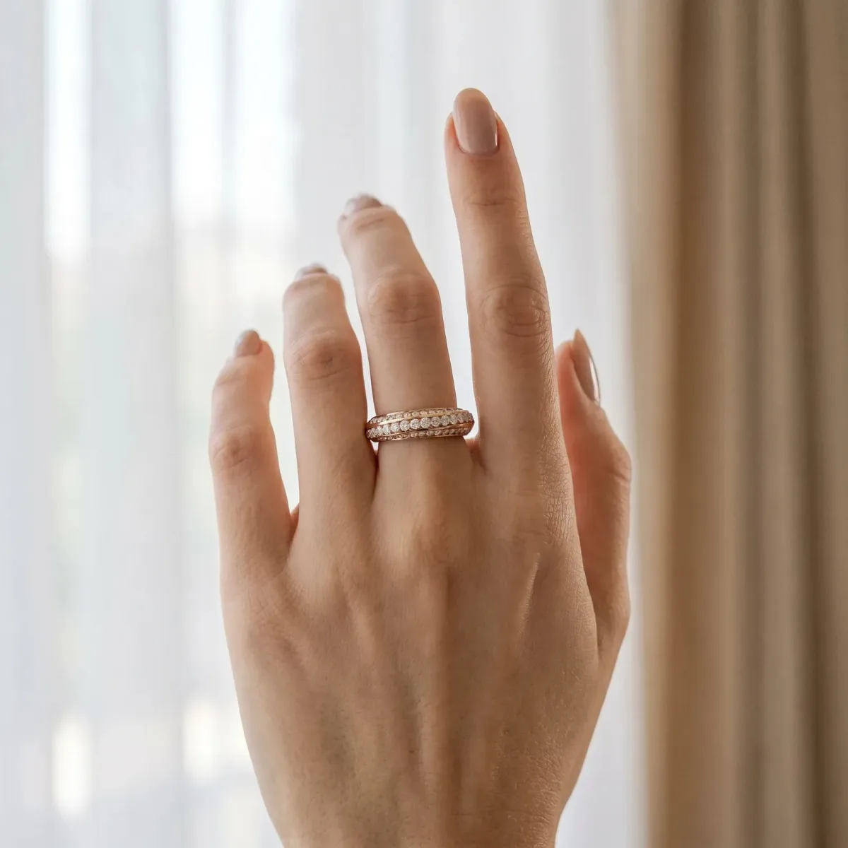 Double Row Pavé Round Diamond Channel Set Band Rose gold