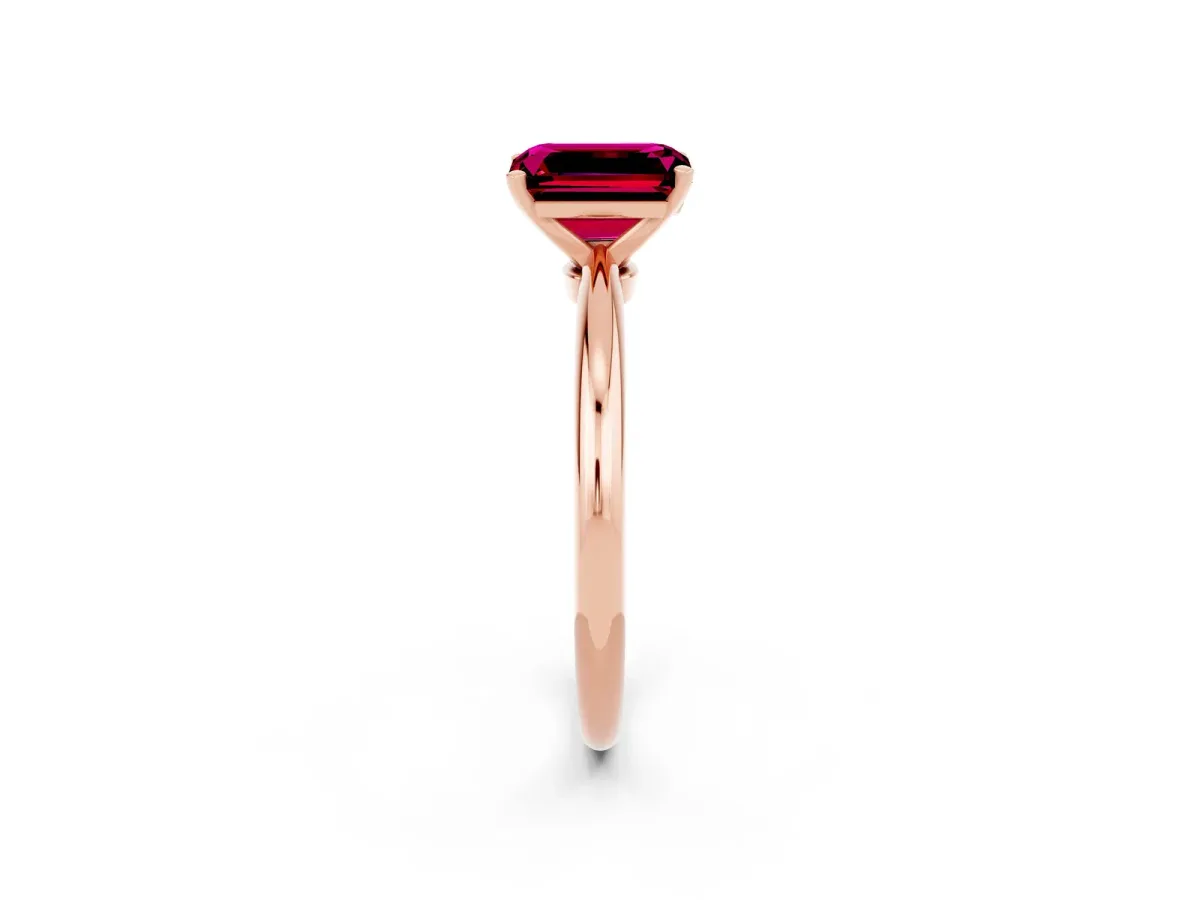 Emerald Cut Garnet Solitaire Ring with Six-Prong Setting and Classic Band Rose gold