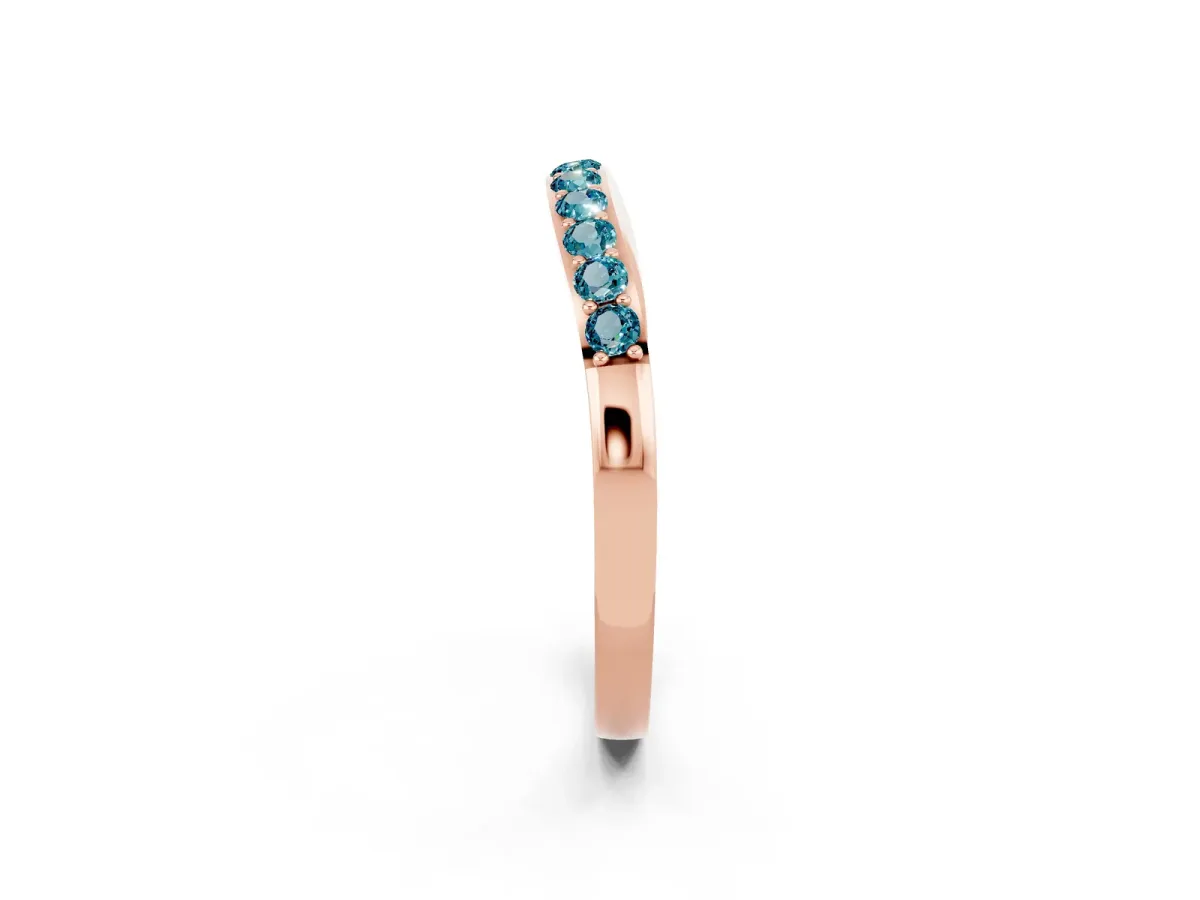 Round Blue Topaz Curved Wedding Band with Channel Setting Rose gold