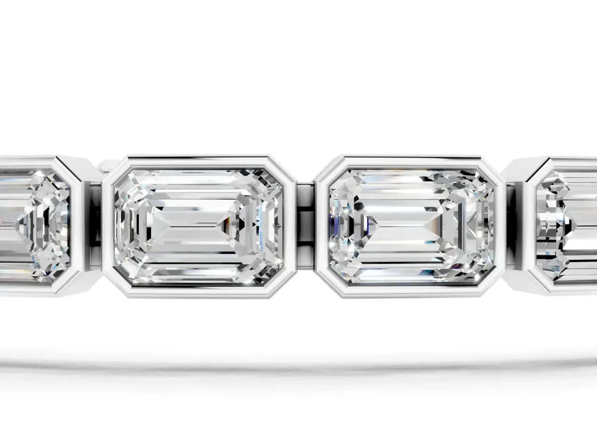 East-West Emerald Cut Diamond Tennis Bracelet with Bezel Setting Silver