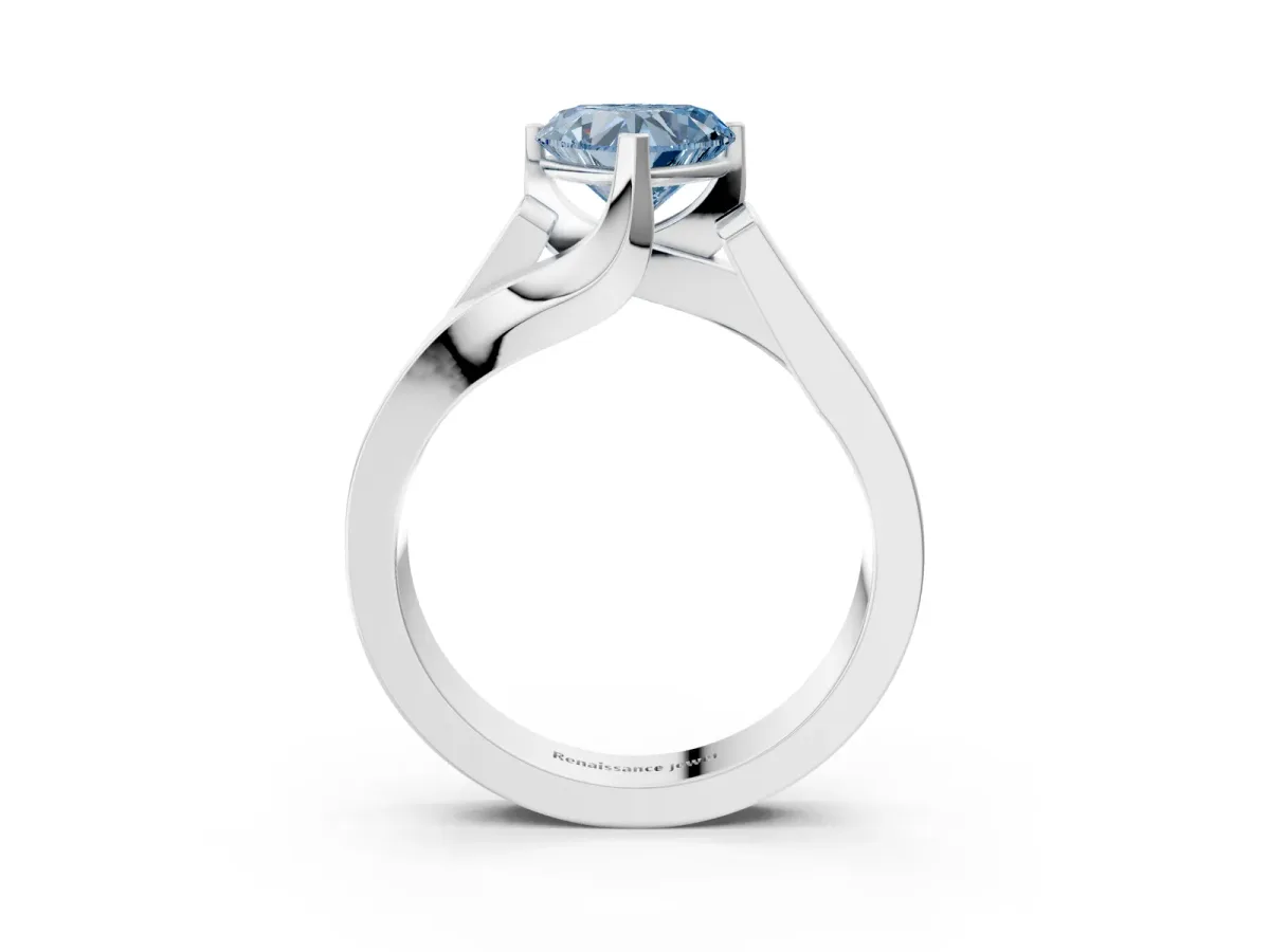 Fancy Blue Modern Tension Set Heart Cut Diamond Solitaire Wide Band Ring Silver