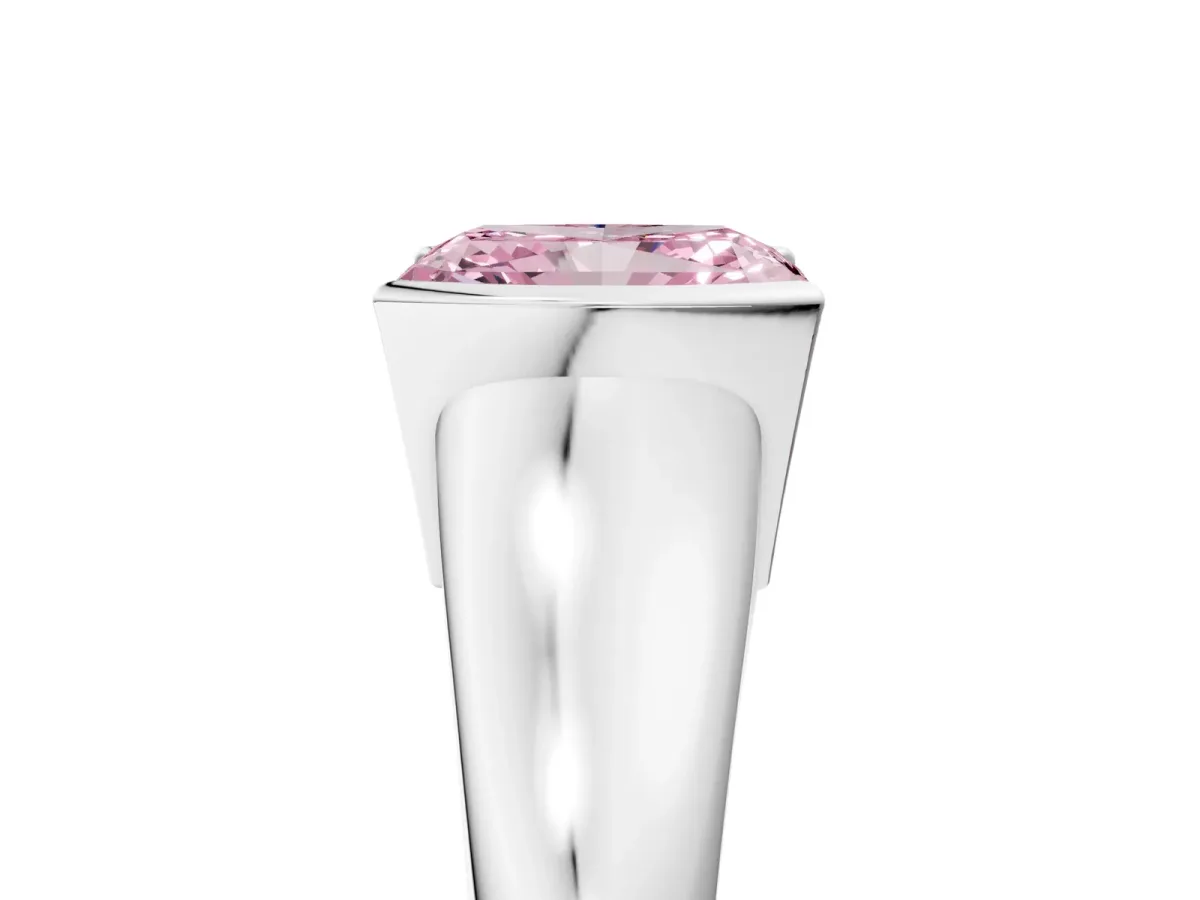 Fancy Pink Radiant Cut Solitaire Tension Set Diamond Ring with Split Shank Band Platinum