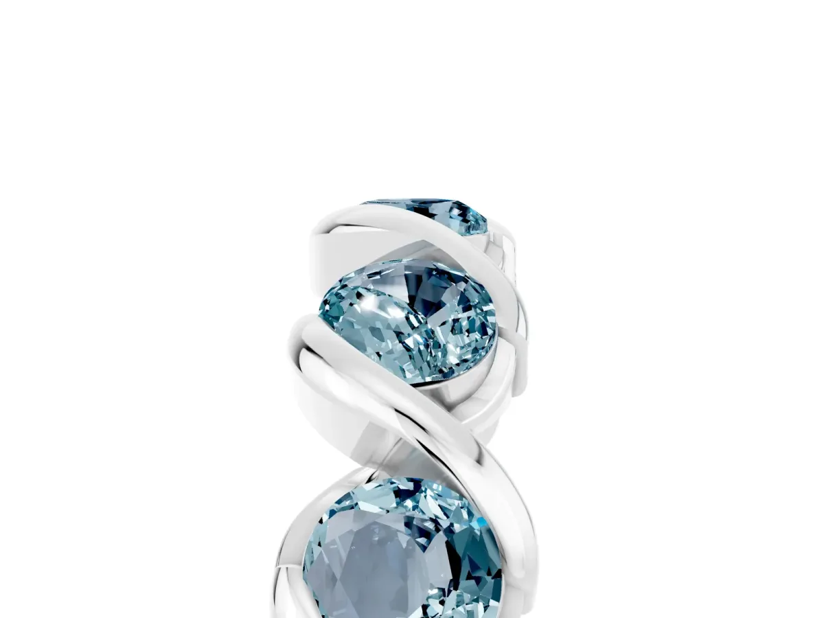 Round Aquamarine Wave Band with Channel Setting and Shared Prongs Silver