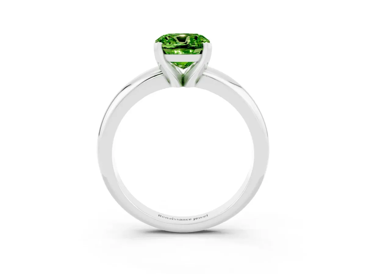 Cushion Cut Peridot Solitaire Engagement Ring with Round Band and Four-Prong Setting Silver