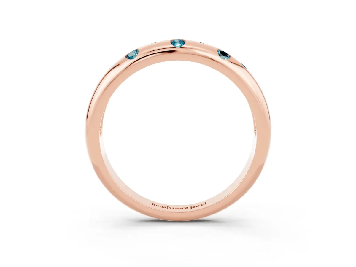 Round Blue Topaz Flush-Set Comfort Fit Band Rose gold