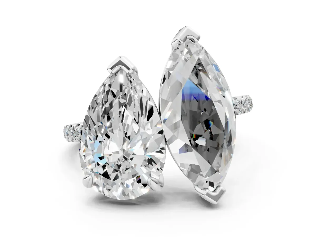 Pear and Princess Toi Moi Ring with Prong Setting and Micro Pave Band Silver