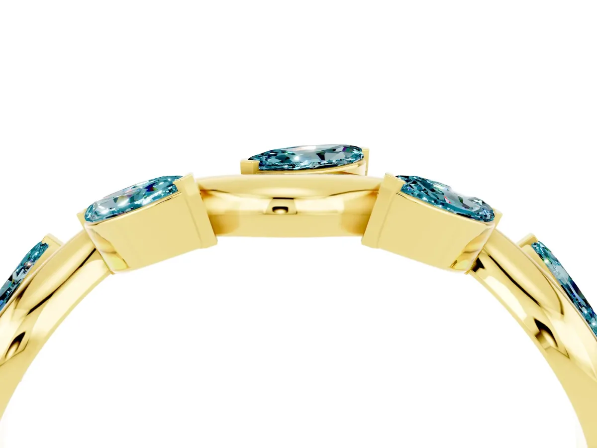 Marquise Blue Topaz Twisted Band with Prong Setting Yellow gold