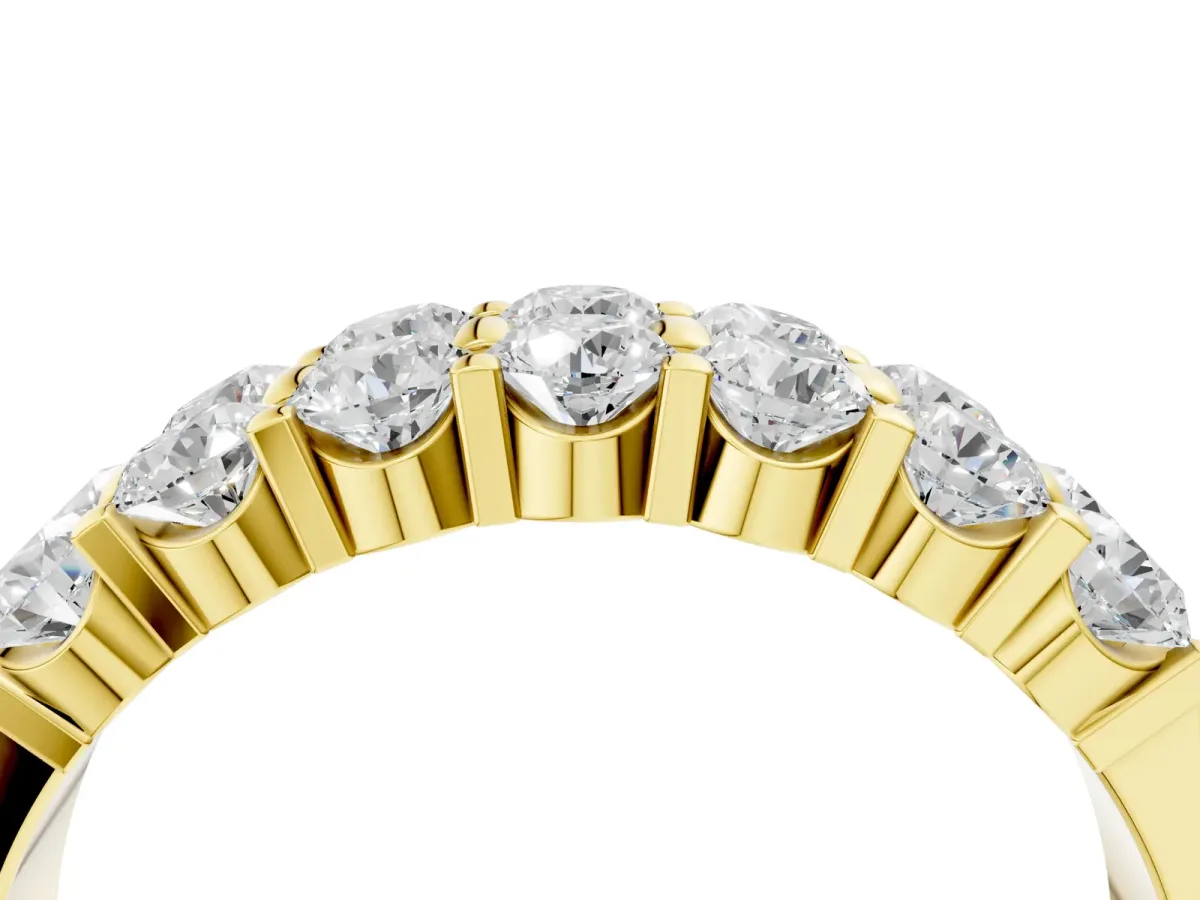 Three-Row Round Diamond Channel Band with Shared Prong Setting Yellow gold