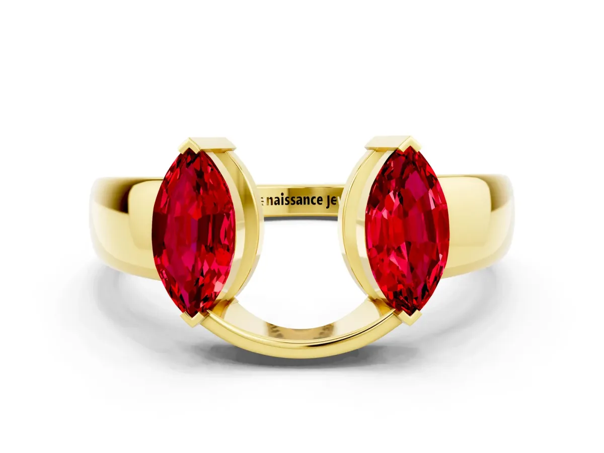 Marquise Ruby Open Band Ring with Tension Setting Yellow gold