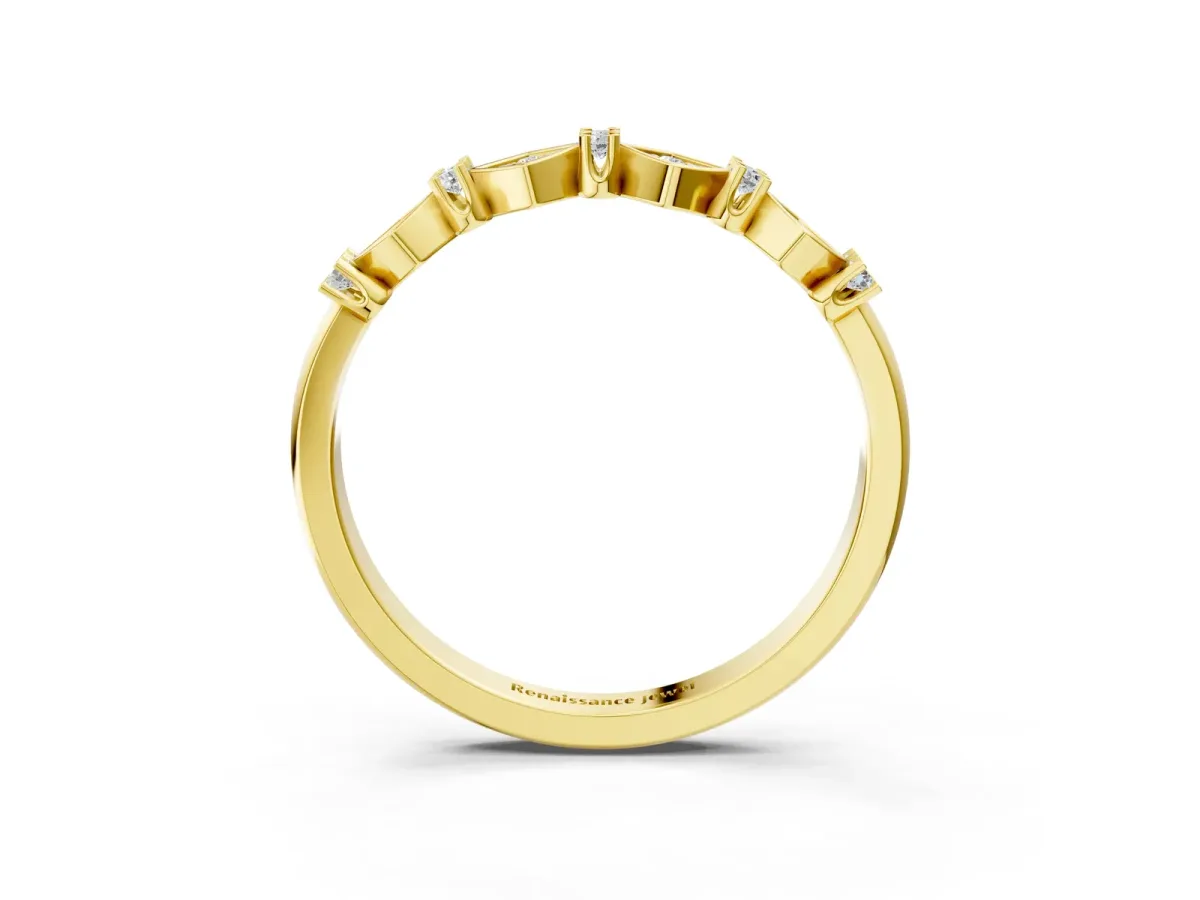 Pavé Cushion Diamond Cluster Eternity Band with Prong Setting Yellow gold