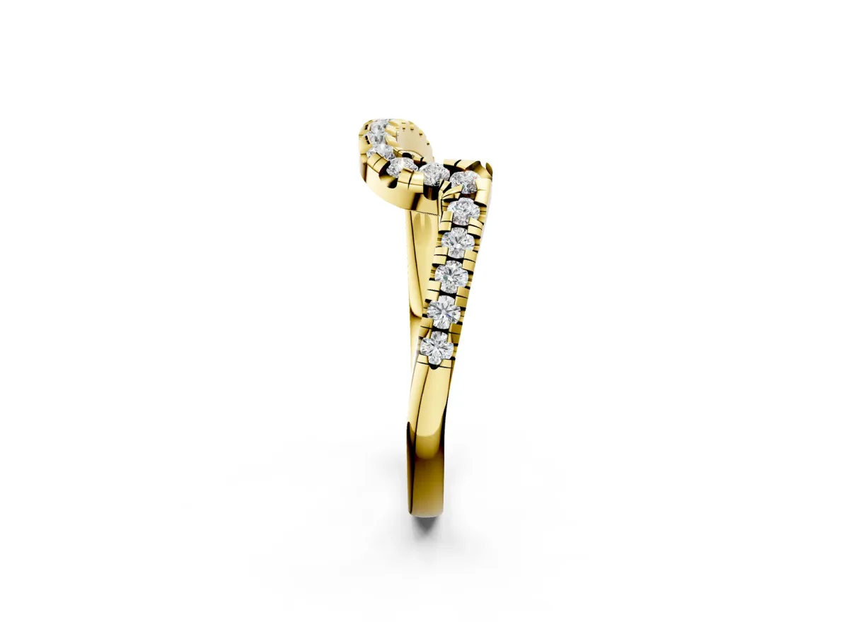 Pavé Round Diamond Chevron Band with Prong Setting Yellow gold