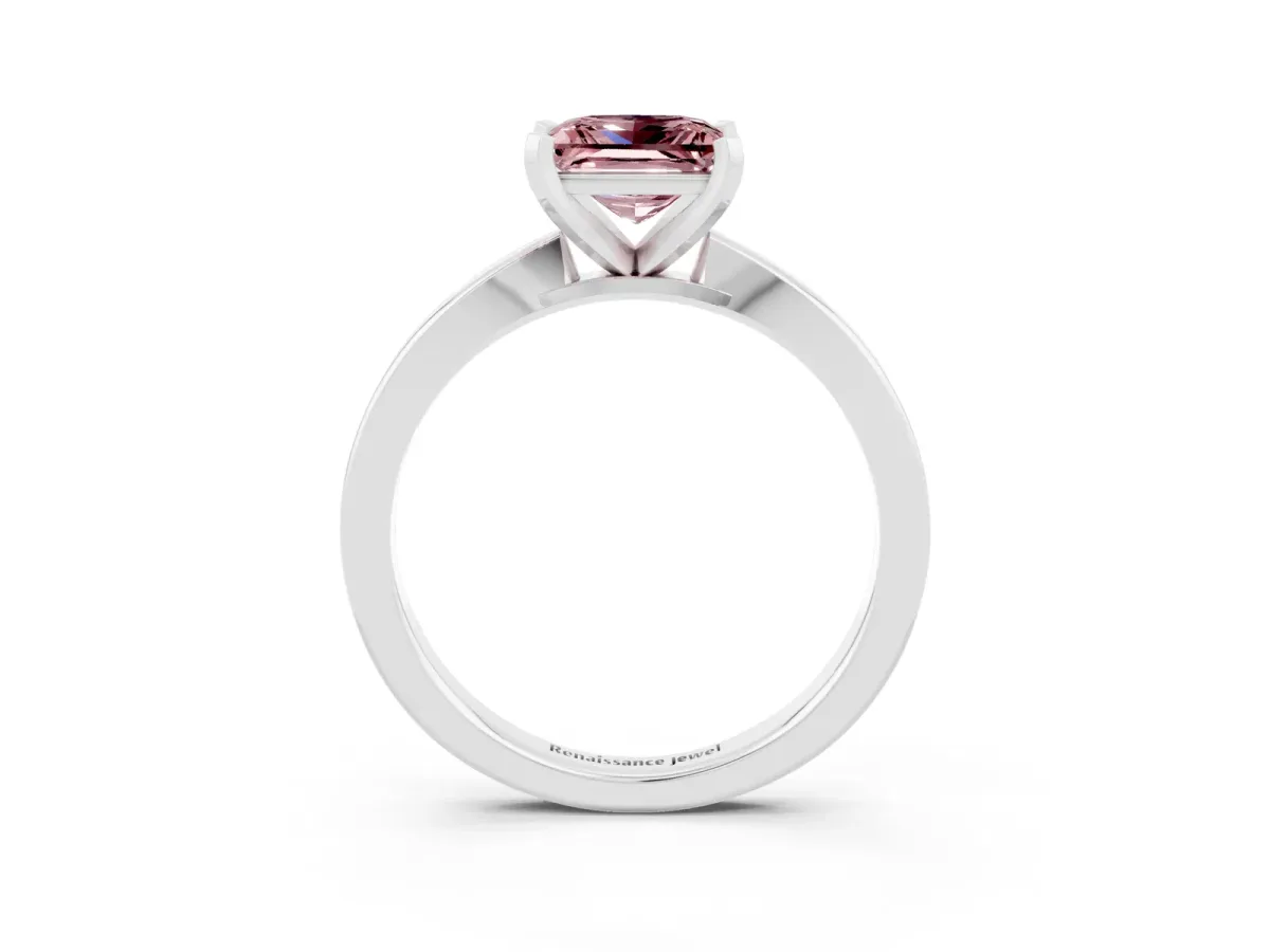 Princess Cut Morganite Solitaire Engagement Ring with Classic Band and Four-Prong Setting Silver