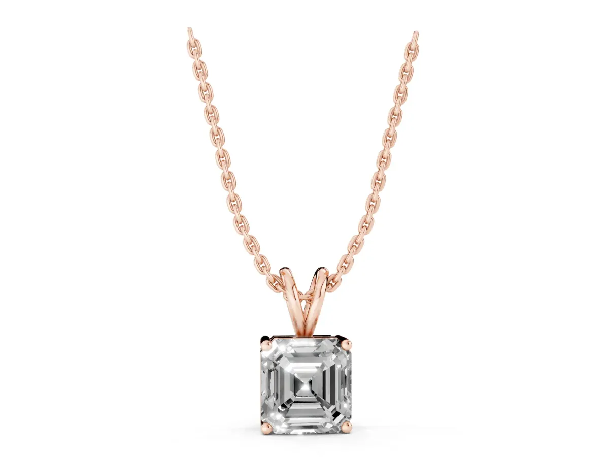 Asscher Diamond Solitaire Pendant with Four Prong Setting Rose gold