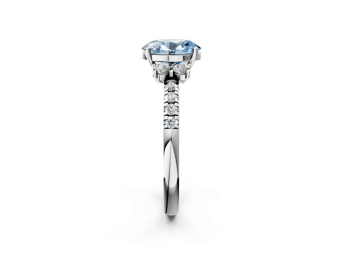 Fancy Blue Oval Cut Diamond Three-Stone Pave Band with Four-Prong Setting Silver
