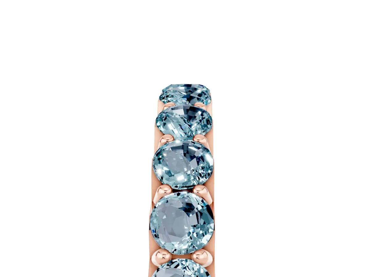 Round Aquamarine Half Eternity Band with Classic Prong Setting Rose gold