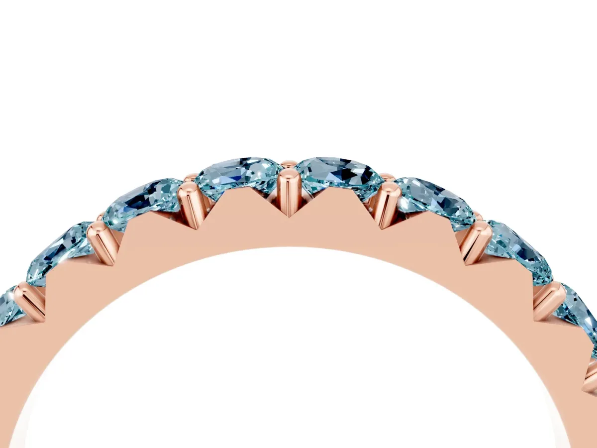 Round Aquamarine Half Eternity Band with Classic Prong Setting Rose gold