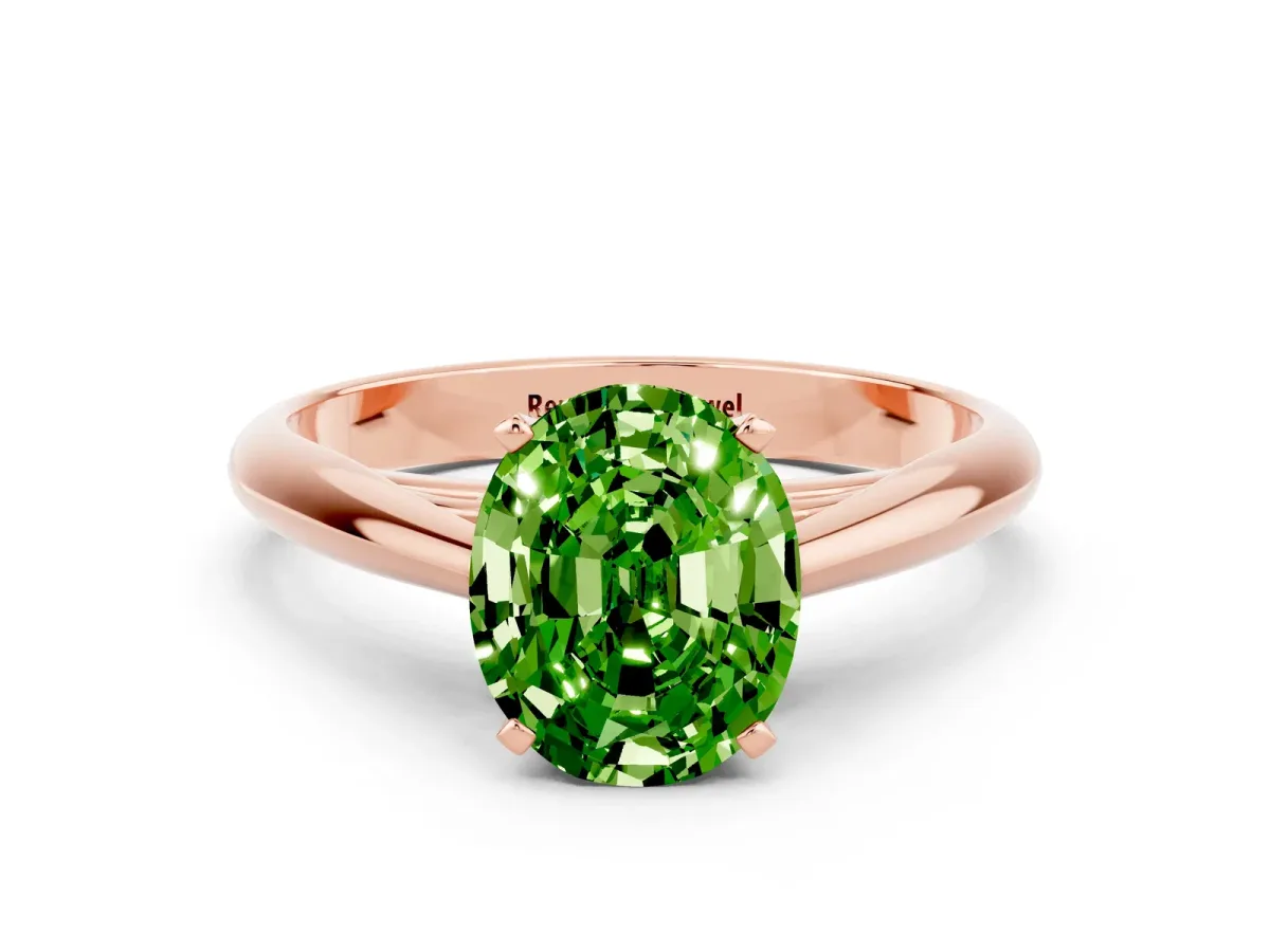 Oval Cut Peridot Solitaire Engagement Ring with Cathedral Setting and Four-Prong Mount Rose gold