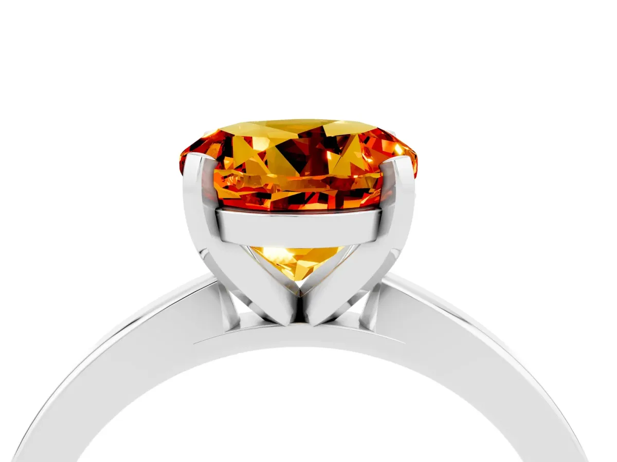 Round Cut Citrine Solitaire Engagement Ring with Classic Band and Four-Prong Setting Silver