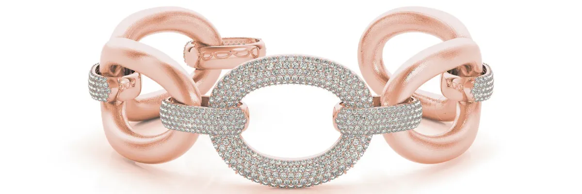 Pavé Round Diamond Link Bracelet with Smooth Gold Band Rose gold