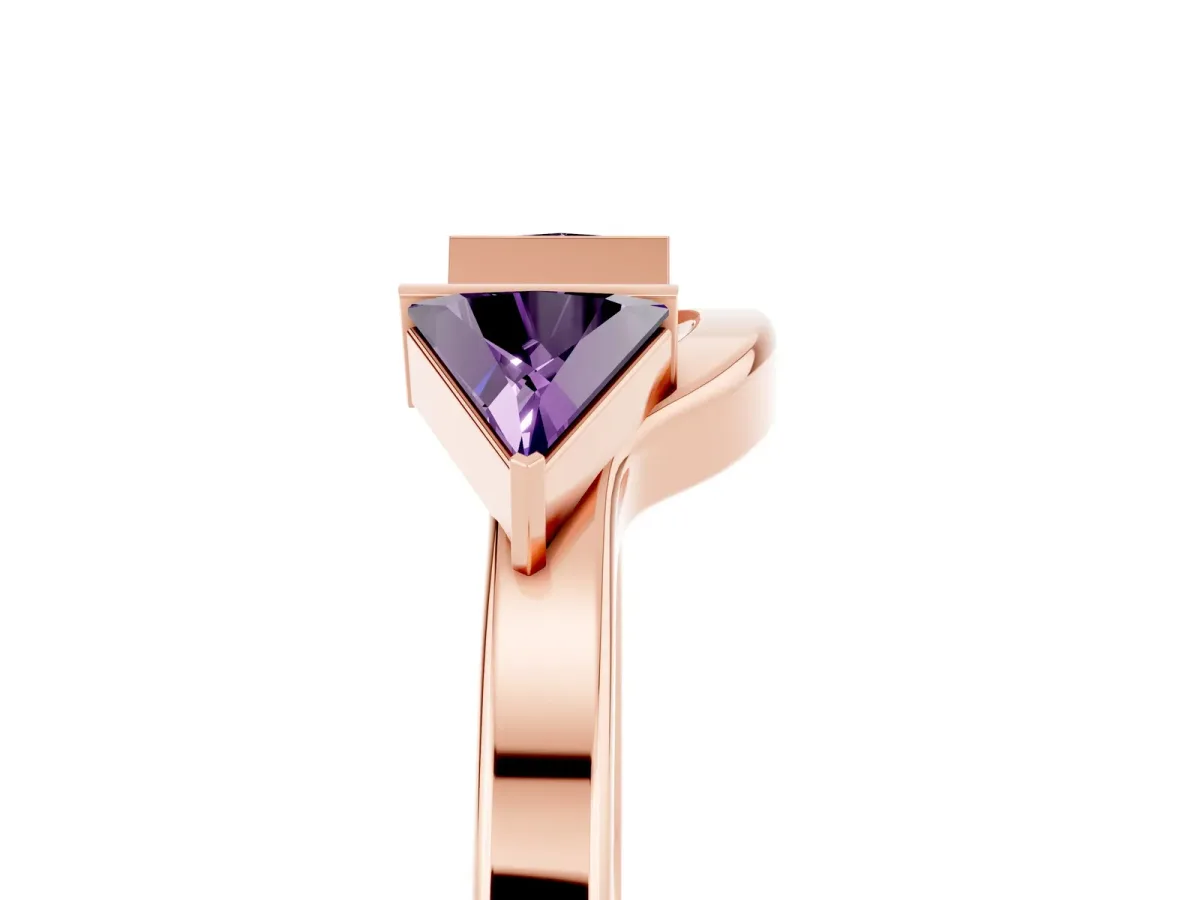 Trillion Amethyst Open Band Ring with Bezel Setting Rose gold