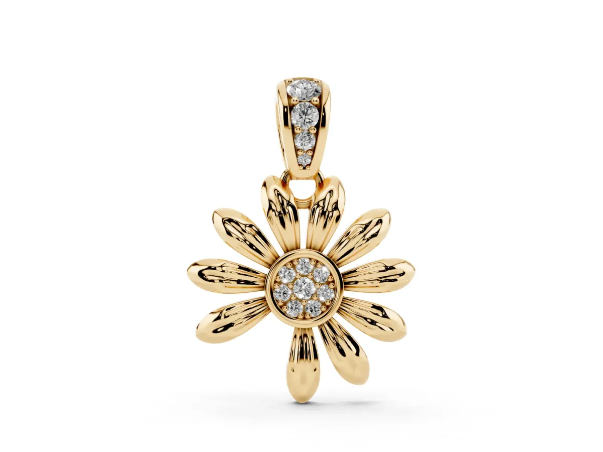 Round Diamond Daisy Flower Pendant with Diamond Accents Yellow gold