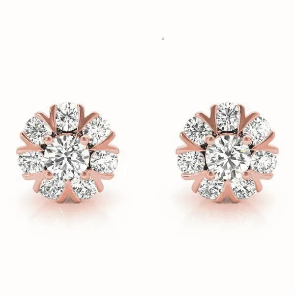Round Cluster Diamond Stud Earrings with Prong Setting Rose gold