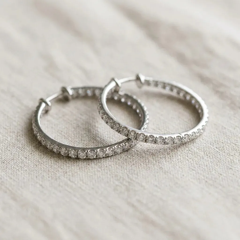 Round Diamond Pave Hoop Earrings with Channel Setting White gold