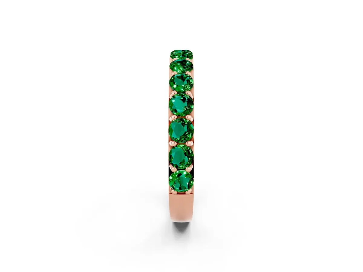 Round Emerald Half Eternity Band with Classic Prong Setting Rose gold