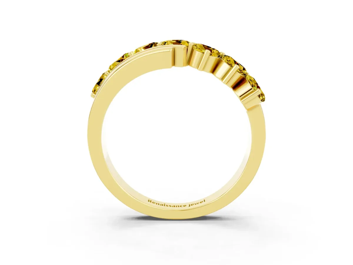 Round Yellow Sapphire Wave Band with Channel and Shared Prong Setting Yellow gold