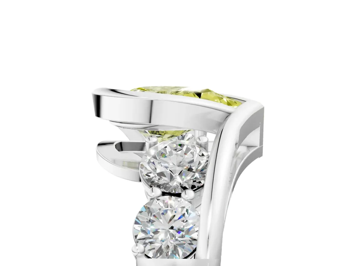 Fancy Yellow Bezel Set Pear Cut Diamond Bypass Ring with Round Accents Platinum