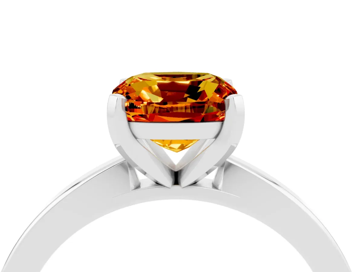 Cushion Cut Citrine Solitaire Engagement Ring with Classic Band and Four-Prong Setting Silver