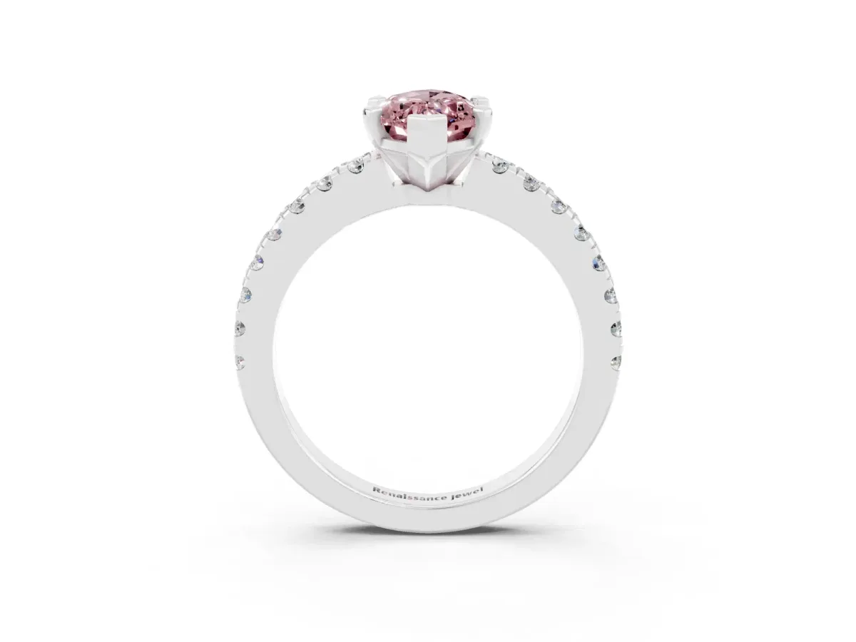 Marquise Cut Solitaire Morganite with Pavé Band and Four-Prong Setting Silver